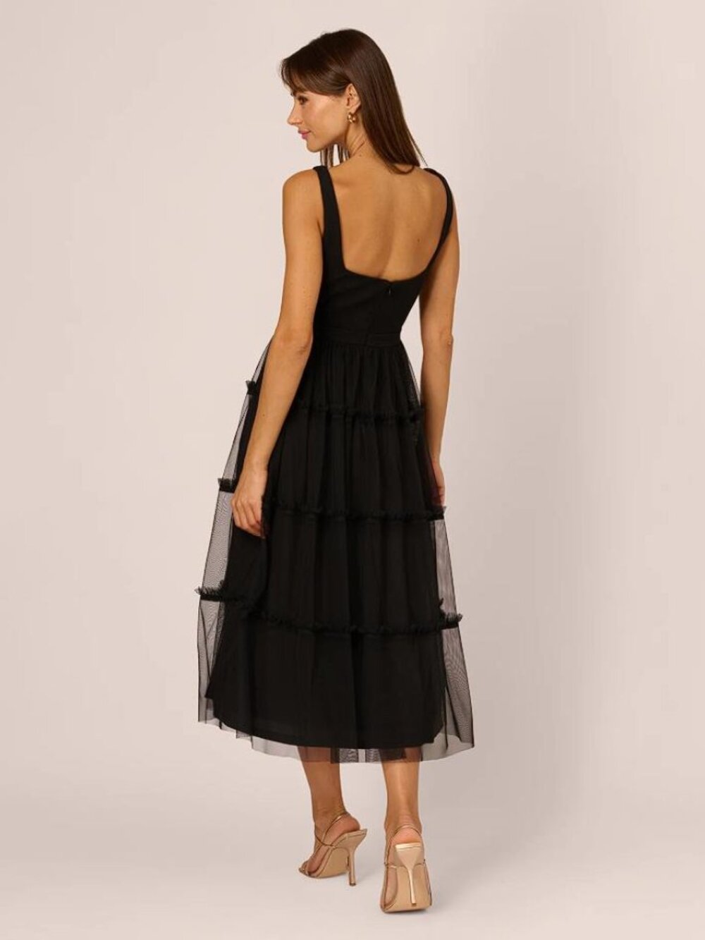 ADRIANNA Women's Square-Neck Midi Mesh Dress Size 6 In Black (Damaged) - Picture 2 of 10